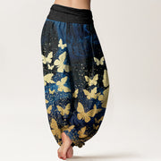 Buddha Stones Casual Golden Butterfly Pattern Women's Elastic Waist Harem Pants - image 3