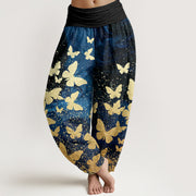 Buddha Stones Casual Golden Butterfly Pattern Women's Elastic Waist Harem Pants - DodgerBlue - US22，UK/AU26，EU54 (6XL) - image 1