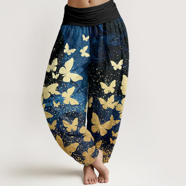 Buddha Stones Casual Golden Butterfly Pattern Women's Elastic Waist Harem Pants - DodgerBlue - US22，UK/AU26，EU54 (6XL) - image 1