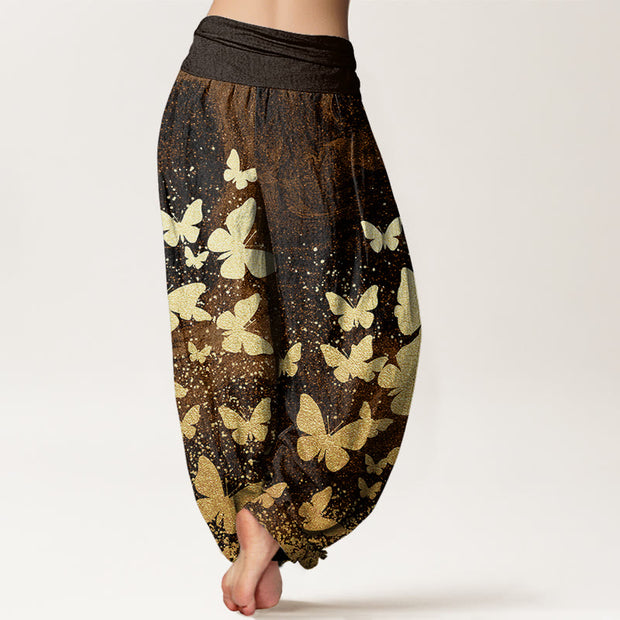 Buddha Stones Casual Golden Butterfly Pattern Women's Elastic Waist Harem Pants - image 7