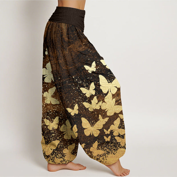 Buddha Stones Casual Golden Butterfly Pattern Women's Elastic Waist Harem Pants - image 6