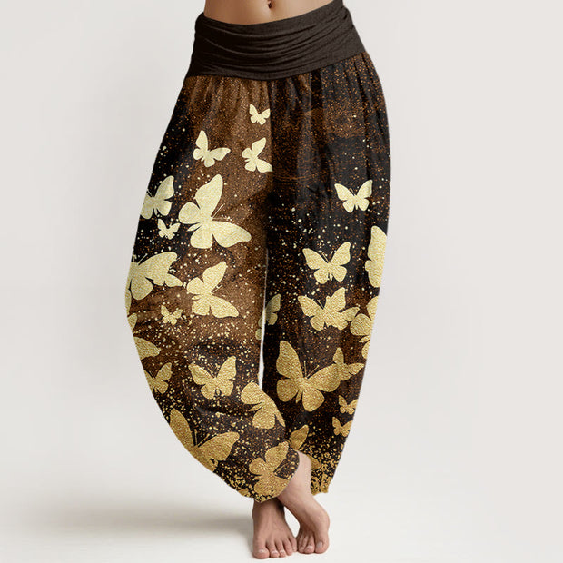 Buddha Stones Casual Golden Butterfly Pattern Women's Elastic Waist Harem Pants - SaddleBrown - US22，UK/AU26，EU54 (6XL) - image 5