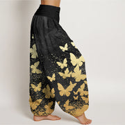 Buddha Stones Casual Golden Butterfly Pattern Women's Elastic Waist Harem Pants - image 9