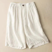 Buddha Stones Summer Casual Plain Zipper Button Cotton Linen Women's Shorts With Pockets - White - US12，UK/AU16，EU44 (3XL) - image 9