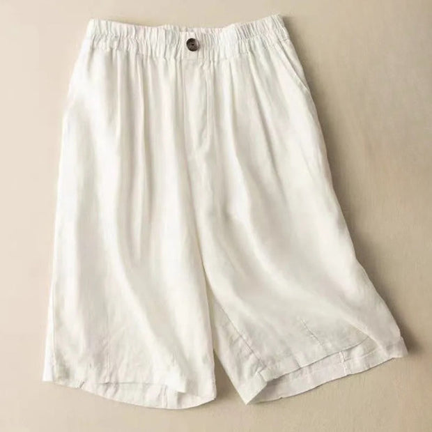 Buddha Stones Summer Casual Plain Zipper Button Cotton Linen Women's Shorts With Pockets - White - US12，UK/AU16，EU44 (3XL) - image 9