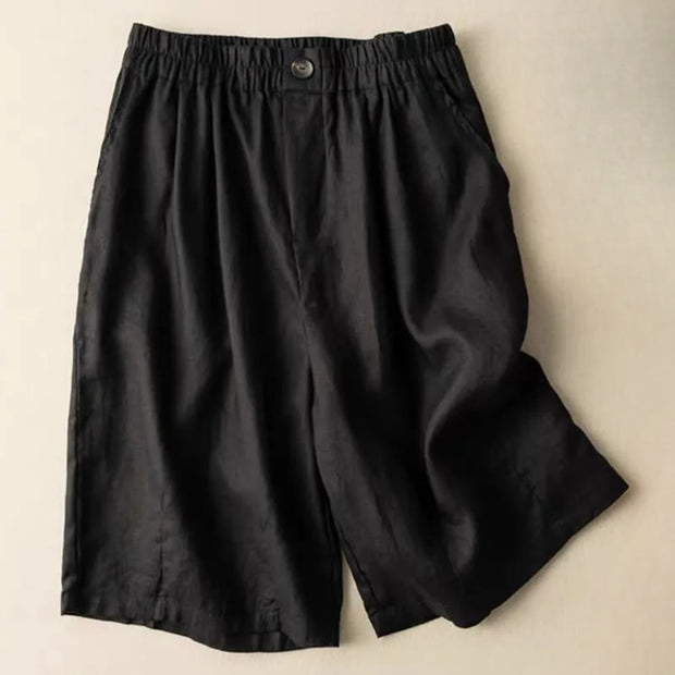 Buddha Stones Summer Casual Plain Zipper Button Cotton Linen Women's Shorts With Pockets - Black - US12，UK/AU16，EU44 (3XL) - image 13