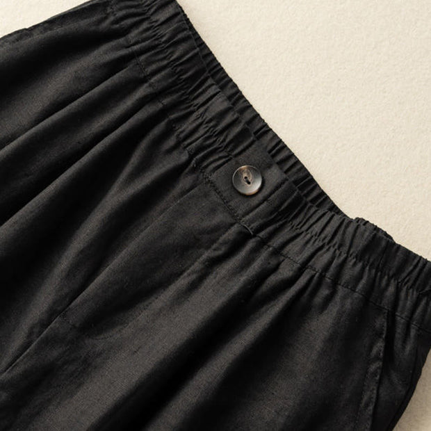 Buddha Stones Summer Casual Plain Zipper Button Cotton Linen Women's Shorts With Pockets - image 14