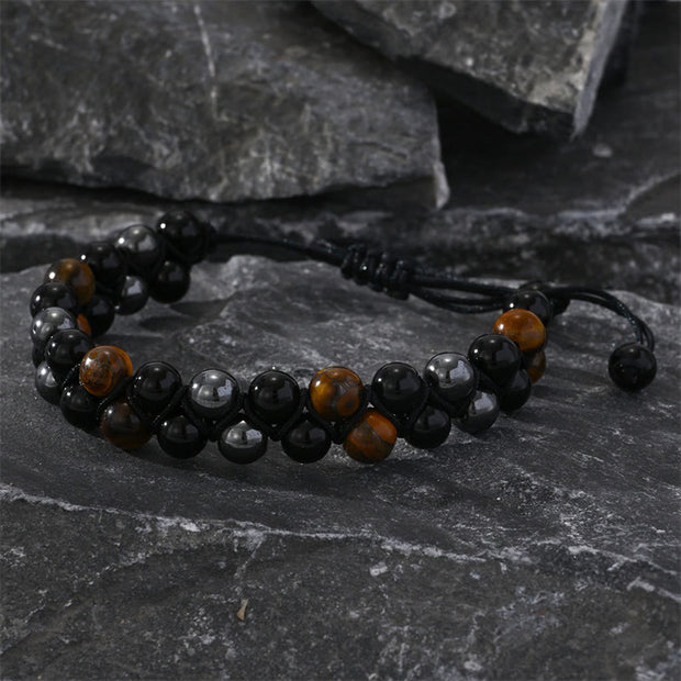 Buddha Stones 3Pcs Black Onyx Tiger Eye African Bloodstone Protection Support Set