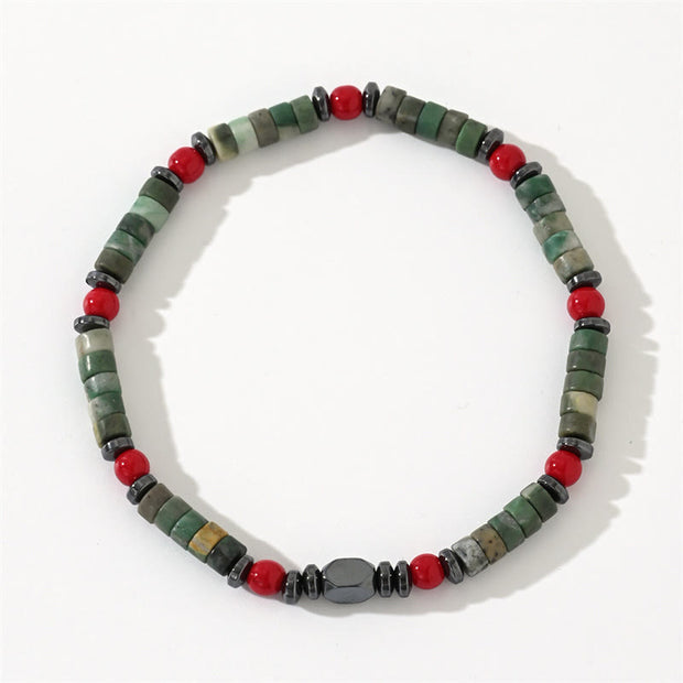 Buddha Stones Natural Green Stone Hematite Red Coral Powerful Bracelet