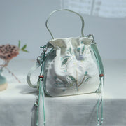 Buddha Stones Embroidered Green Pear Blossom Canvas Tote Crossbody Bag Shoulder Bag Handbag