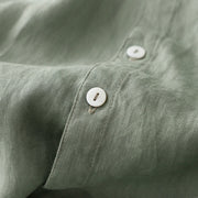 Buddha Stones Casual Plain Button Crew Ruffle Neck Short Sleeve Cotton Linen Women's Midi Dress - image 3