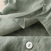 Buddha Stones Casual Plain Button Crew Ruffle Neck Short Sleeve Cotton Linen Women's Midi Dress - image 9