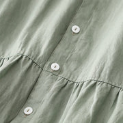 Buddha Stones Casual Plain Button Crew Ruffle Neck Short Sleeve Cotton Linen Women's Midi Dress - image 4