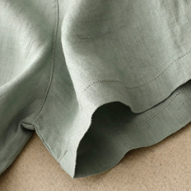 Buddha Stones Casual Plain Button Crew Ruffle Neck Short Sleeve Cotton Linen Women's Midi Dress - image 6