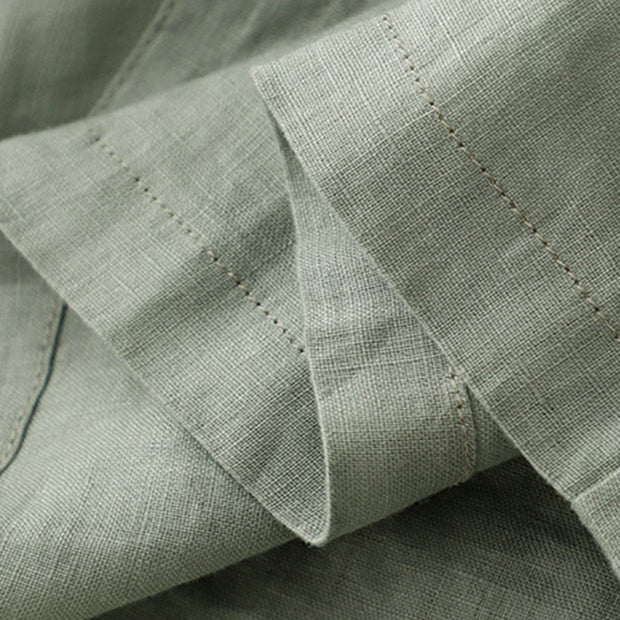 Buddha Stones Casual Plain Button Crew Ruffle Neck Short Sleeve Cotton Linen Women's Midi Dress - image 7