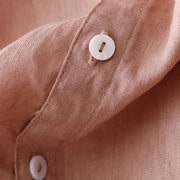 Buddha Stones Casual Plain Button Crew Ruffle Neck Short Sleeve Cotton Linen Women's Midi Dress - image 16