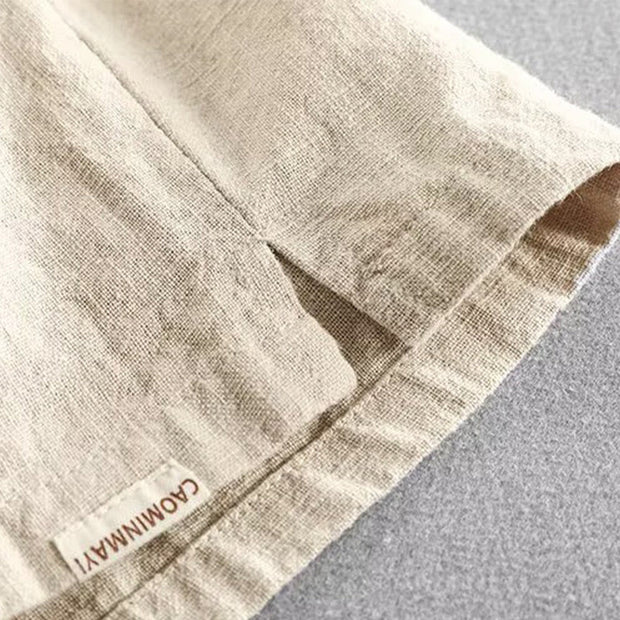 Buddha Stones Drawstring Elastic Waist Cotton Linen Men's Shorts With Pockets