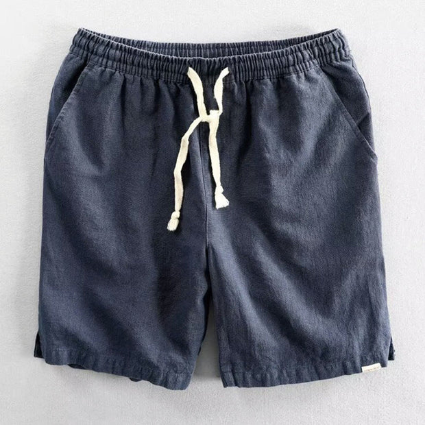 Buddha Stones Drawstring Elastic Waist Cotton Linen Men's Shorts With Pockets