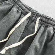 Buddha Stones Drawstring Elastic Waist Cotton Linen Men's Shorts With Pockets