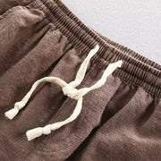 Buddha Stones Drawstring Elastic Waist Cotton Linen Men's Shorts With Pockets