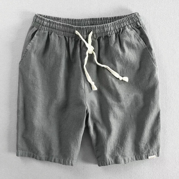 Buddha Stones Drawstring Elastic Waist Cotton Linen Men's Shorts With Pockets