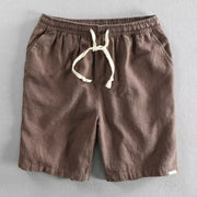 Buddha Stones Drawstring Elastic Waist Cotton Linen Men's Shorts With Pockets