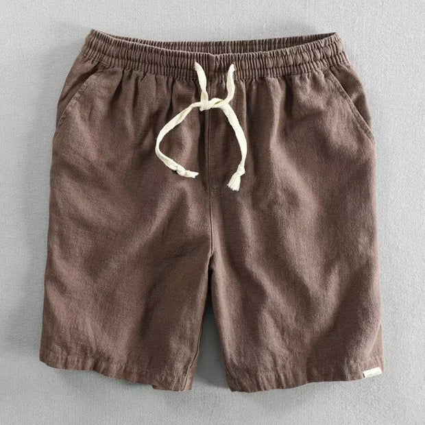 Buddha Stones Drawstring Elastic Waist Cotton Linen Men's Shorts With Pockets