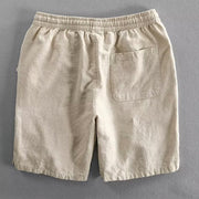 Buddha Stones Drawstring Elastic Waist Cotton Linen Men's Shorts With Pockets
