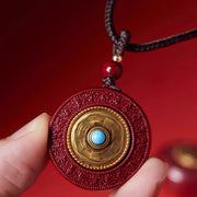 Buddha Stones Natural Cinnabar Om Mani Padme Hum Rotatable Scripture Yin Yang Pattern Blessing Necklace String Pendant - image 4