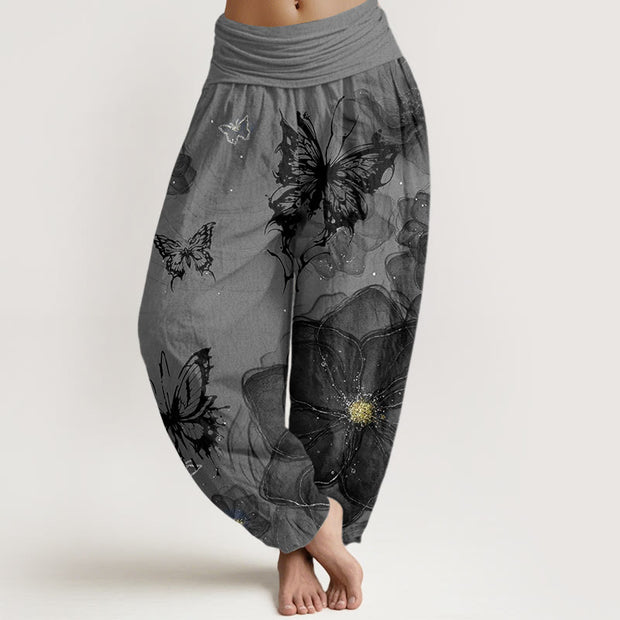 Buddha Stones Butterfly Flowers Pattern Women's Elastic Waist Harem Pants - Gray - US22，UK/AU26，EU54 (6XL) - image 5