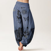 Buddha Stones Butterfly Flowers Pattern Women's Elastic Waist Harem Pants - image 9