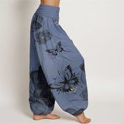 Buddha Stones Butterfly Flowers Pattern Women's Elastic Waist Harem Pants - image 10