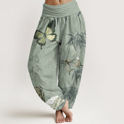 Buddha Stones Butterfly Bamboo Leaves Chinese Characters Pattern Women's Elastic Waist Harem Pants - DarkSeaGreen - US22，UK/AU26，EU54 (6XL) - image 5