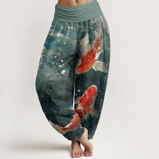 Buddha Stones Colorful Koi Fish Ocean Design Women's Elastic Waist Harem Pants - LightSeaGreen - US22，UK/AU26，EU54 (6XL) - image 1