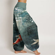 Buddha Stones Colorful Koi Fish Ocean Design Women's Elastic Waist Harem Pants - image 3