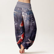 Buddha Stones Colorful Koi Fish Ocean Design Women's Elastic Waist Harem Pants - image 6