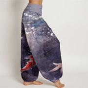 Buddha Stones Colorful Koi Fish Ocean Design Women's Elastic Waist Harem Pants - image 7