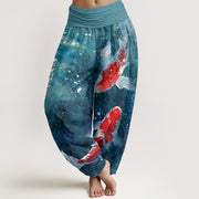 Buddha Stones Colorful Koi Fish Ocean Design Women's Elastic Waist Harem Pants - CadetBlue - US22，UK/AU26，EU54 (6XL) - image 8