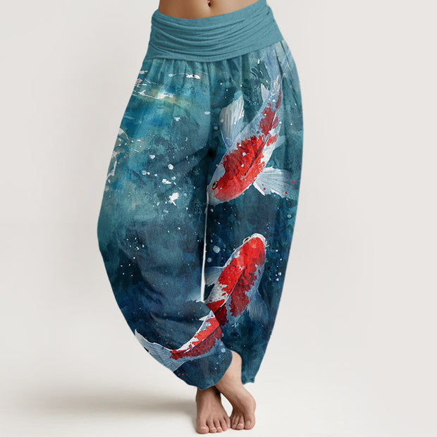 Buddha Stones Colorful Koi Fish Ocean Design Women's Elastic Waist Harem Pants - CadetBlue - US22，UK/AU26，EU54 (6XL) - image 8