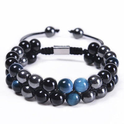 FREE Today: Positive Protection Natural Blue Tiger Eye Black Magnetite Black Obsidian Double Row Beads Bracelet
