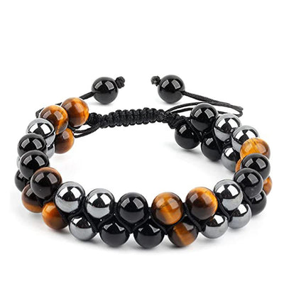 FREE Today: Courage and Power Natural Tiger Eye Black Magnetite Black Onyx Double Row Beads Bracelet