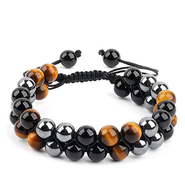 FREE Today: Courage and Power Natural Tiger Eye Black Magnetite Black Onyx Double Row Beads Bracelet