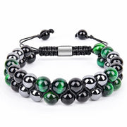 FREE Today: Self-Confidence and Positive Natural Green Tiger Eye Black Magnetite Black Obsidian Double Row Beads Bracelet