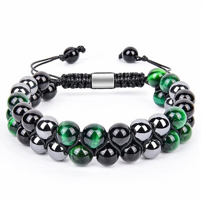 FREE Today: Self-Confidence and Positive Natural Green Tiger Eye Black Magnetite Black Obsidian Double Row Beads Bracelet