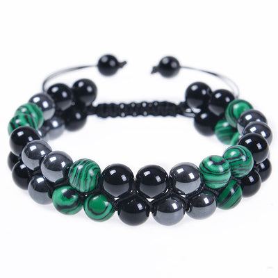 FREE Today: Anti-Anxiety and Purity Natural Malachite Black Magnetite Black Obsidian Double Row Beads Bracelet