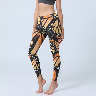 Buddha Stones Yellow Butterfly Print Exercise Leggings Women's Yoga Pants - Black - US18，UK/AU22，EU50 (4XL) - image 1