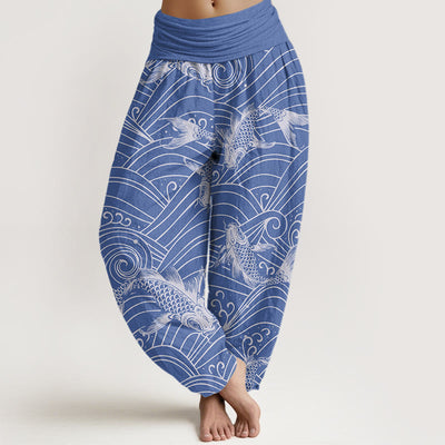 Buddha Stones Koi Fish Wave Pattern Women's Elastic Waist Harem Pants - RoyalBlue - US22，UK/AU26，EU54 (6XL) - image 1