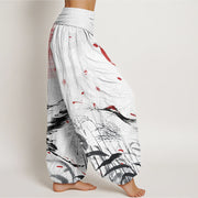Buddha Stones Casual Red-crowned Reed Sun Crane Pattern Women's Elastic Waist Harem Pants - image 3