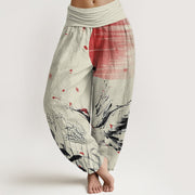 Buddha Stones Casual Red-crowned Reed Sun Crane Pattern Women's Elastic Waist Harem Pants - PaleGoldenrod - US22，UK/AU26，EU54 (6XL) - image 8