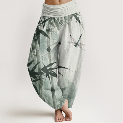 Buddha Stones Casual Bamboo Leaves Dragonfly Pattern Women's Elastic Waist Harem Pants - LightGreen - US22，UK/AU26，EU54 (6XL) - image 1